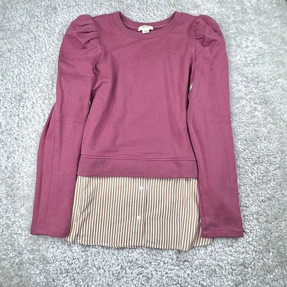 Anthropologie Maeve Pink Layered Tunic Sweatshirt - Picture 3 of 9